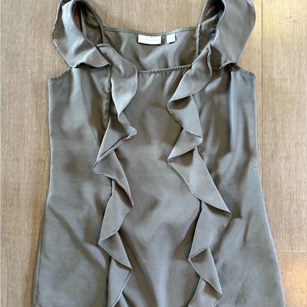 New York & Company Gray Ruffle Blouse